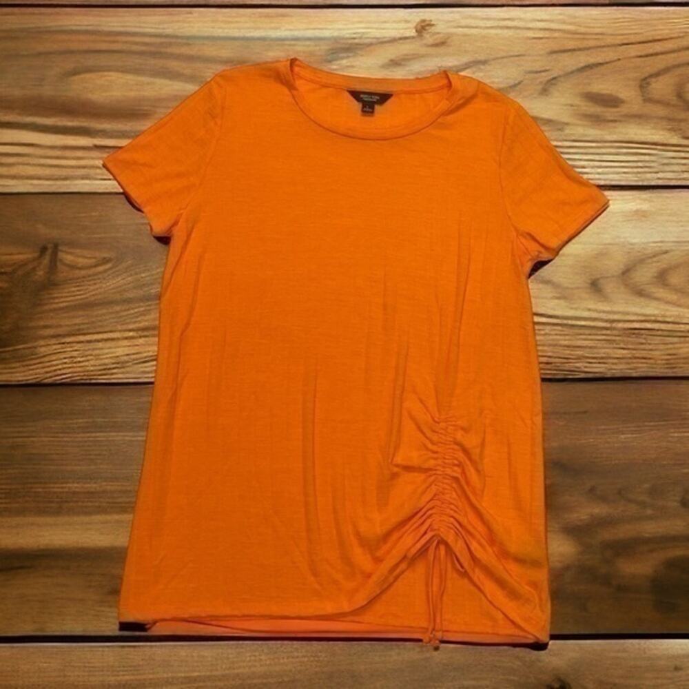 Simply Vera Vera Wang Ruched Tie Front Tee Womens Large Orange Short Sleeve Top